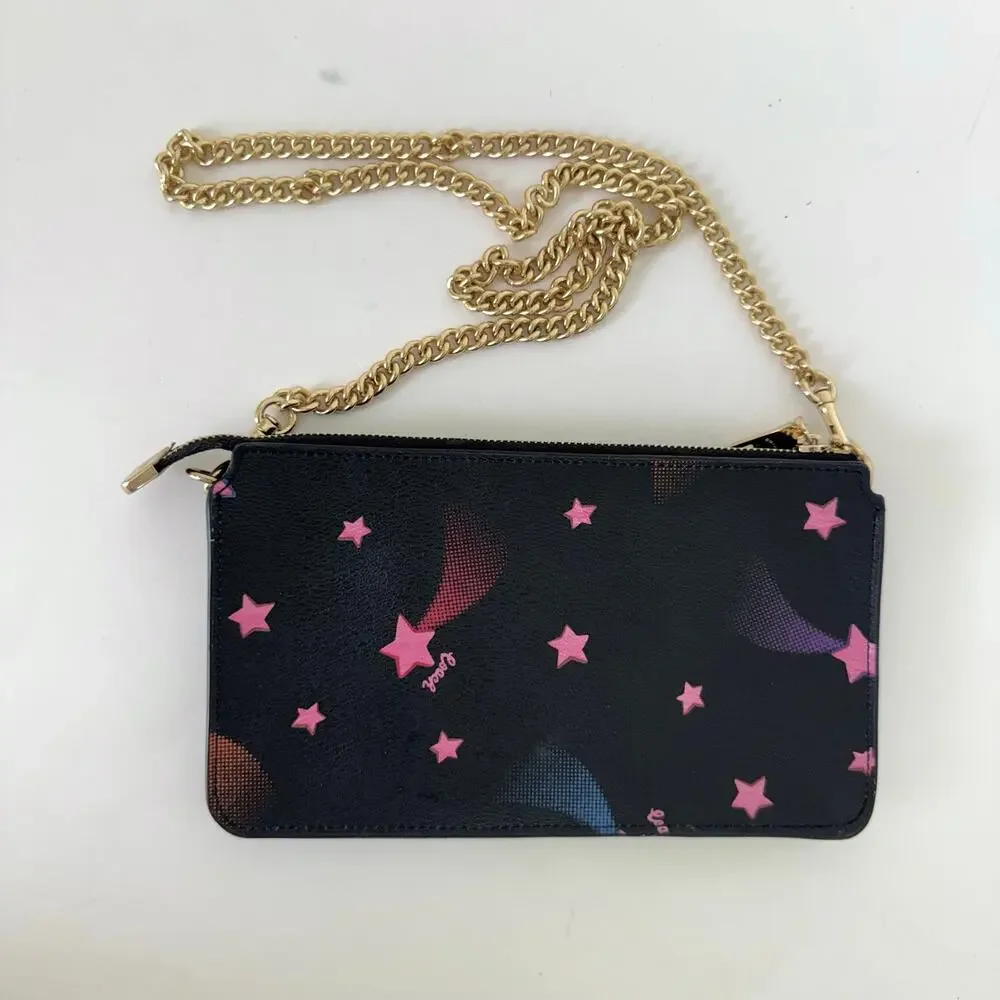 Coach Poppy Slim Shoulder Bag in Black Disco Shooting Star Galaxy Print C7289